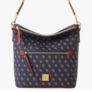 Dooney & Bourke Blue and Brown Shoulder Bag with Leather Trim